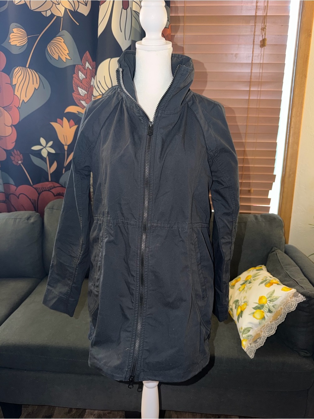prAna Women’s Full Zip Mid-Length Parka Jacket Stand-Up Collar Black XS-S